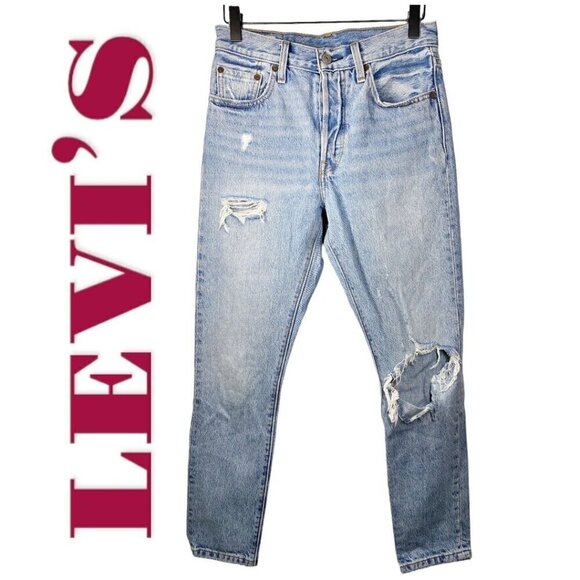 LEVI'S 501S Premium Big E Selvedge Button Fly Distressed Skinny Jeans, Size 25 - Picture 2 of 16